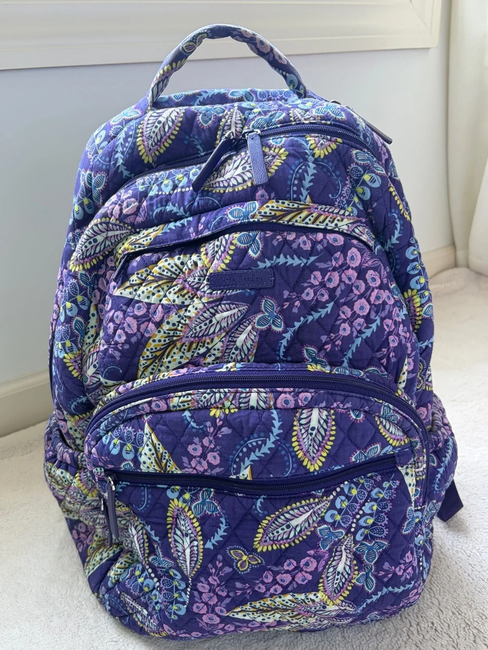 Vera Bradley Quilted Purple Backpack Retired Batik Leaves Pattern